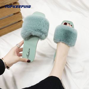 1E0041 Wholesale New Furry Fur Plush Slipper For Woman