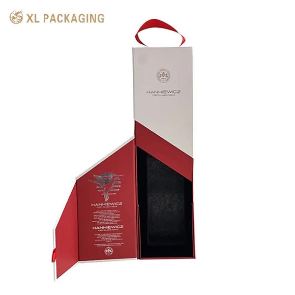 Ribbon Handle Silver Foil Logo Printing Folding Wine Box For Luxury Champagne Gifts Luxury Custom Wine Box
