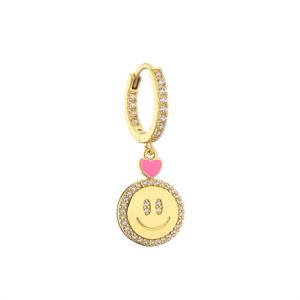 Women Rhinestone Hoop Earrings Jewelry Classic Smiley Face Gold Pendant