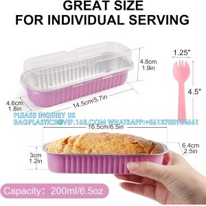 6.8 Oz Foil Ramekins Pan With Lids, Rectangle Cupcake Cups Containers Wrappers,