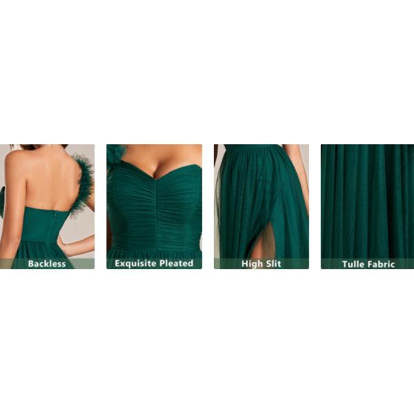 Elegant One-shoulder Sweetheart Ruffled A-line Zipper Pleated High Slit Tulle Pink Bridesmaid Dress