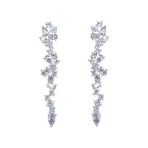 Cluster Drop Bridal Statement Earrings White Cubic Zircon Brass Earrings