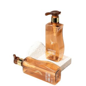 350ml Transparent rectangle smooth with Orange pump for shampoo lotion bottle