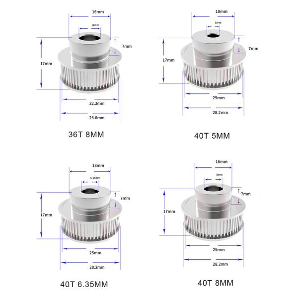 Silver Teeth Bore 5mm 3D Printer Timing Pulley Aluminum alloy