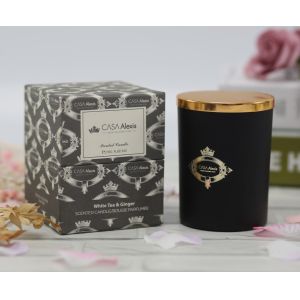 Black Painting Glass Jar Home Scented Candles With Metal Gold Lid
