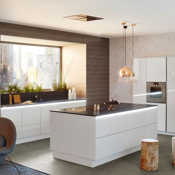 Buy White Parallel Acrylic Kitchen Cabinet With Island High Gloss at wholesale prices