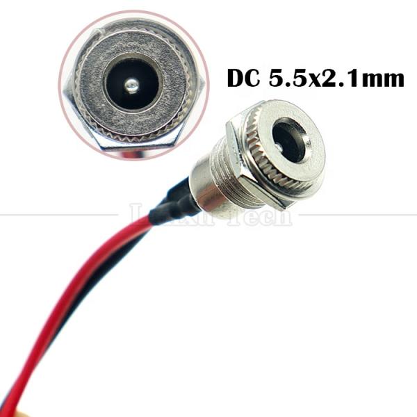 10cm 18AWG 5A Panel Mount DC 099 Female Socket 5.5x2.1mm 2.5mm Metal Threaded Connector to Open Tinned Wires End Cable