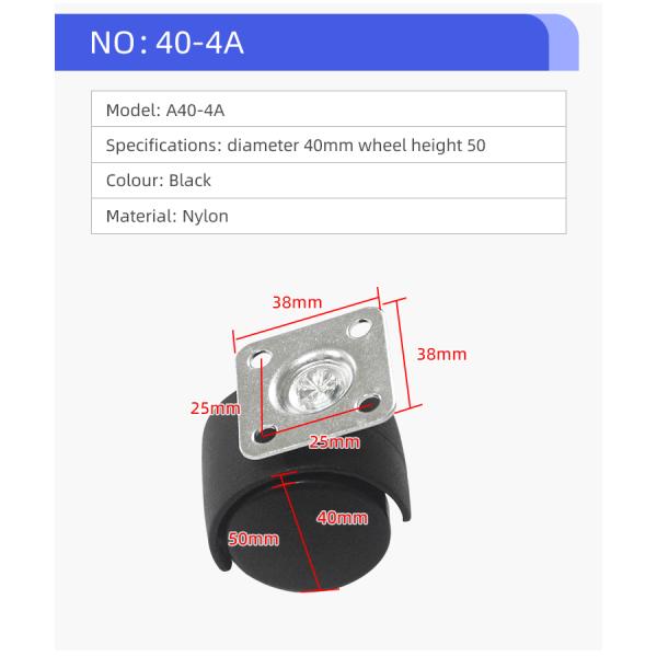 Black 40mm Office Chair Wheel Replacement Pulley For Smooth Movement