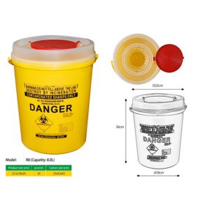 8 Litre Sharps disposal container, Sliding Lid, Red,Sharps Container |