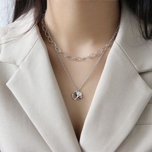 Lanciashow 925 Sterling Silver Clavicle Chain Necklace With Geometric Irregular