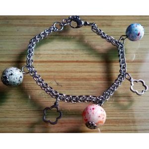 Stainless Steel Chain Linked Murano Pandora Glass Beads Charms Bracelets,12