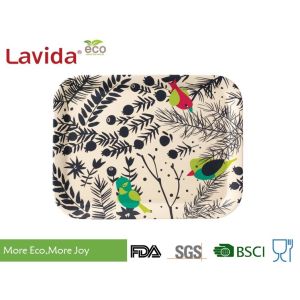 Stackable Anti - Slip Bamboo Food Tray Nordic Colorful Flower And Bird Style