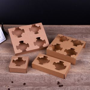 4 Cups Kraft Paperboard Disposable Paper Cup Holder Biodegradable