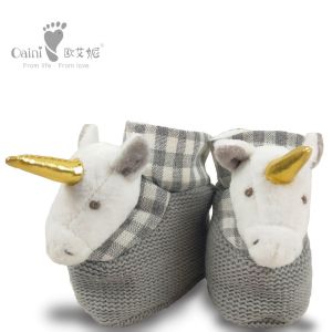 Grey Soft Cute Plush Baby Shoes Infant White Unicorn Head Baby Boy Shoes