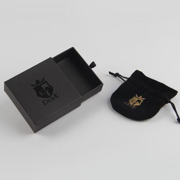 Custom Black Jewelry Paper Box With Bag Necklace Sliding Gift Box Ribbon Tab