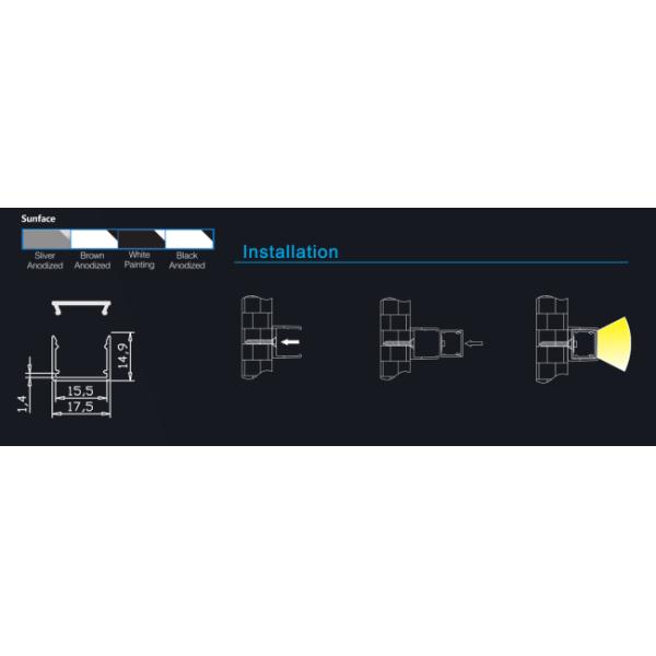 17*15mm Aluminium Channel Profiles , LED Strip Extrusion With Good Heat Dissipation