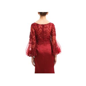Ruched Red Ladies Evening Dresses , Balloon Long Sleeve Wedding Gown
