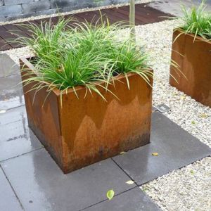 Outdoor Metal Weathering Steel Rectangular Flower Pot / Flower Planter