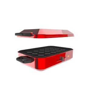 1200W Red Electric Takoyaki Pan With Removable Plate And Metal Top Cover