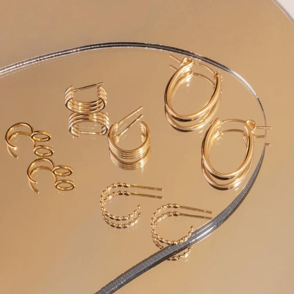 Trendy 18K Gold Plated Flat Disc 925 Sterling Silver Hoop Earrings for Girls