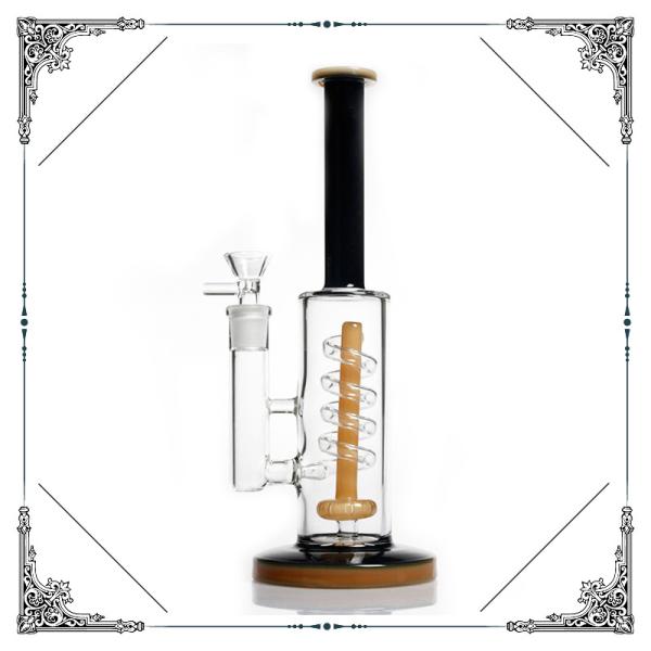 Yellow Coil Showerhead Glass Water Pipe Thick Base Helix Percolator Hookah Bong