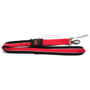 Woven frame polyester lanyards with metal detachable buckle release,