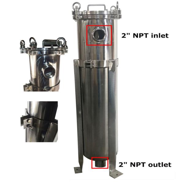 High Pressure Bag Filter Housing for Hotels 62KG Weight 304 Stainless Steel Material