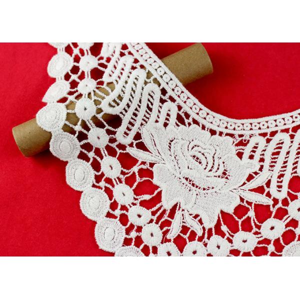 French Venice Guipure Lace Neck Applique With Chemical Poly Milk Silk / Neckline Applique Trim