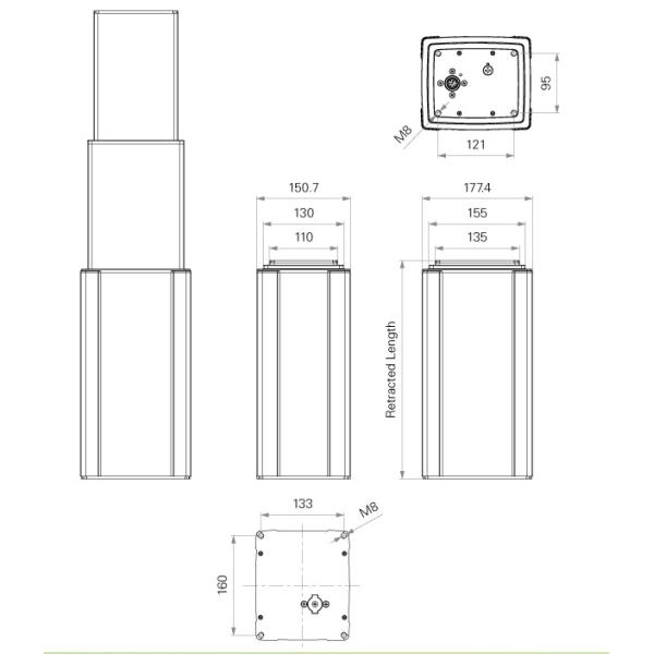 4000N Three Extruded Lifting Column For Exam Chair Healthcare Industry
