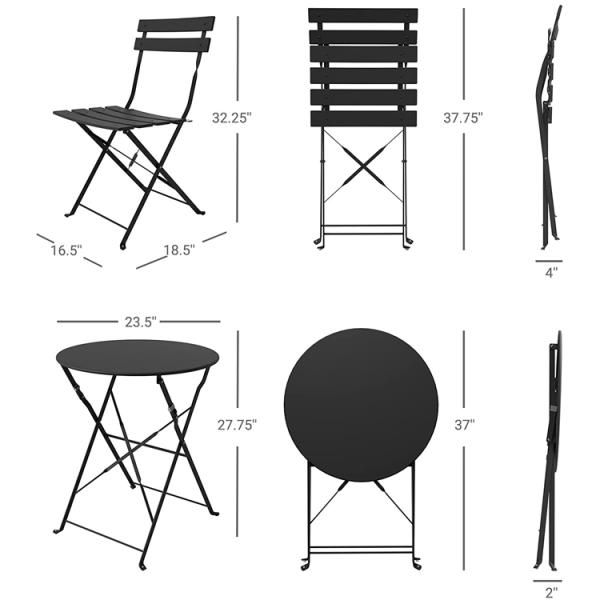 3 Piece Steel Folding Table and Chairs Set Perfect for Outdoor Patio Balcony or Garden