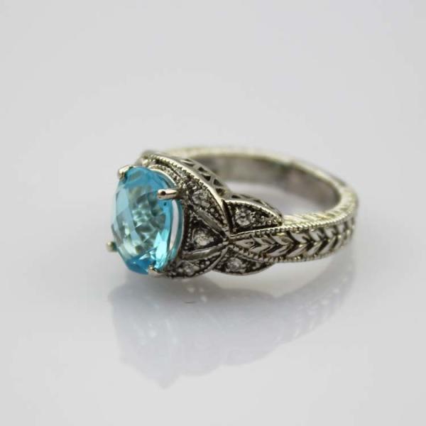 925 Silver Engagement Ring with 8mmx10mm Blue Topaz CZ Diamonds (F94)