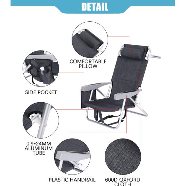 Portable Plastic Handrail Folding Lounge Beach Chair With Back Storage Bag