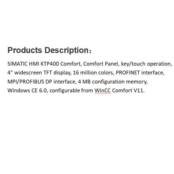 Simens SIMATIC HMI KTP400 Comfort Panel 6AV2124-2DC01-0AX0 Touch Screen