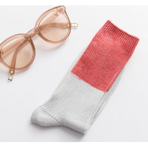 custom wholesale women cotton glitter socks with silver yarns