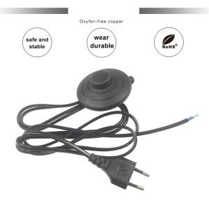 EU 2-Pin Power Cord with Foot Switch for Salt Lamps 6FT Black