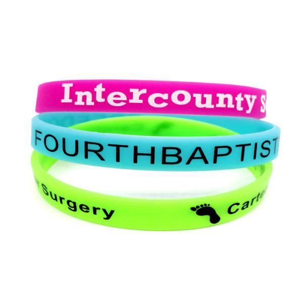 Filled Color / Size Custom Silicone Bracelets , Debossed Silicone Bracelets