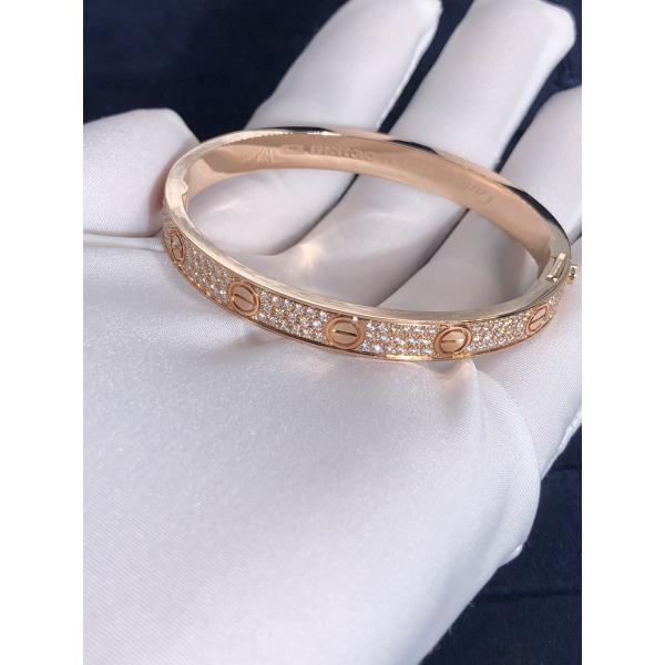 Elegant Gorgeous Factory Made Car Tier 18k Yellow/White/Rose Gold And Natural Diamonds LOVE Bracelet, Diamond-Paved