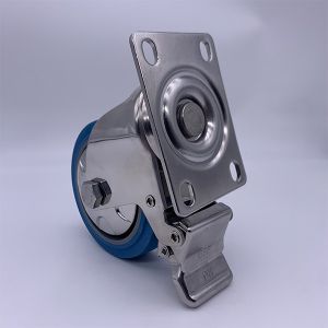 5 Inch Locking Caster Wheels Blue TPR Rubber Tread