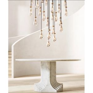 E12 / Candelabra Brass Ceiling Chandelier 36'' Raindrop Round Chandelier