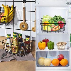 Black Household Wire Pantry Baskets For Organizing Metal