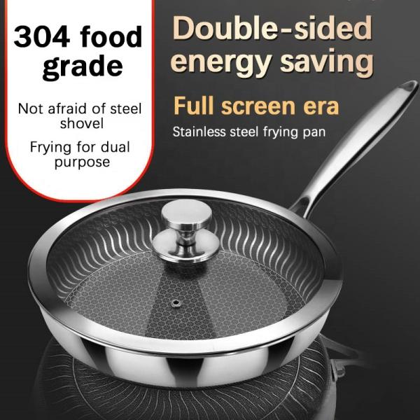 Buy New Arrival Kitchen Cooking Frying Pan Frypan Non Stick Honeycomb 18/8 304 Stainless Steel Fry Pan at wholesale prices