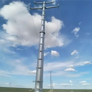 10KV Single Loop Polygonal Galvanized Round Post Suspension Steel Tower Poles