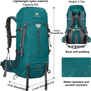 Water Resistant Men Travel Hiking Backpack 50L With Rain Cover