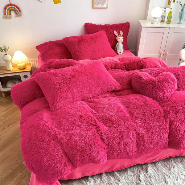 Color Solid Pattern Type Luxury Shaggy Warm Mink Velvet Crystal Bedding Set for Winter