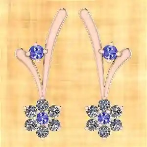 7.82 CTW Natural Tanzanite And CZ Earrings 14K Solid Yellow Gold