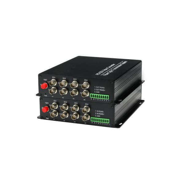 Full HD single mode 4channel HD SDI and Loop out transmitter video to fiber converter with RS485 data SFP Ethernet