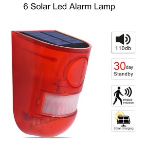 Motion Sensor Solar Alarm Red Lamp Warning Sound Light Waterproof for Garden