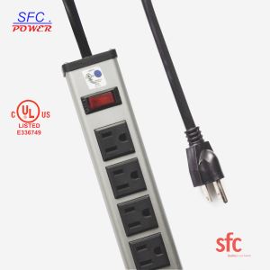 24" Horizontal Metal Multi Socket Extension Lead Grounded 16 Way With Circuit