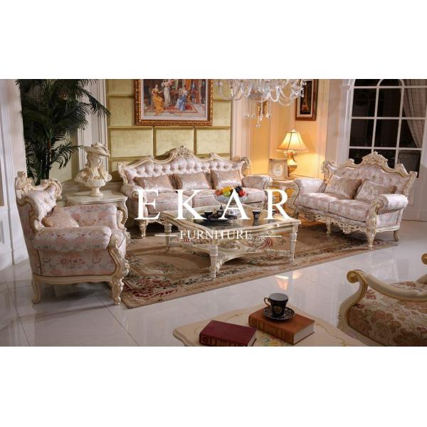 Luxury Antique Chesterfield French Carved Living Room Fabric Sofa LS-A115T