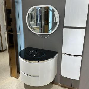 Quality 70cm PVC Bathroom Cabinets Basin Cabinet With Mirror Glass Sink for sale